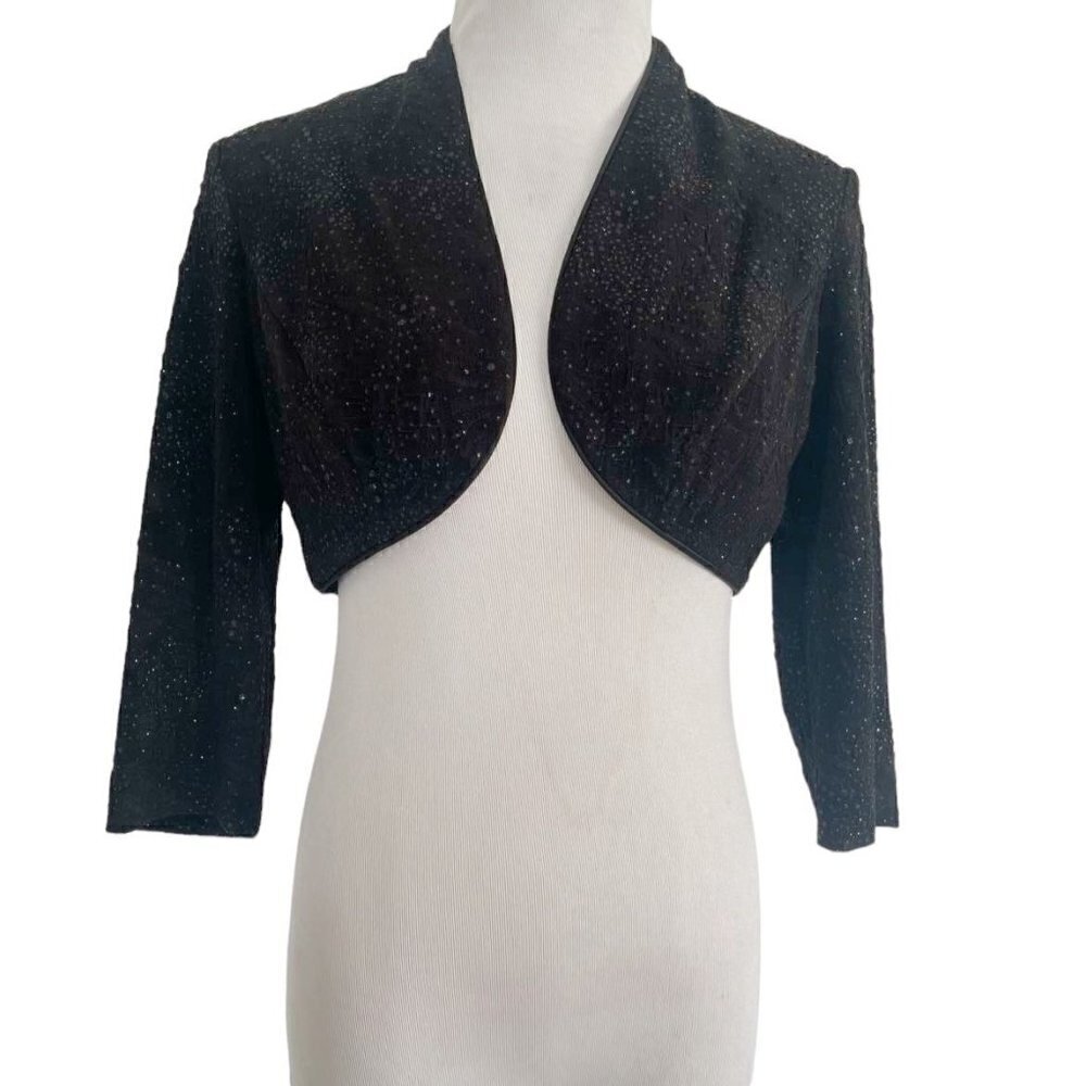 Alex Evenings Size 6 Petite  Top Blouse Shrug Black Open Front Cardigan